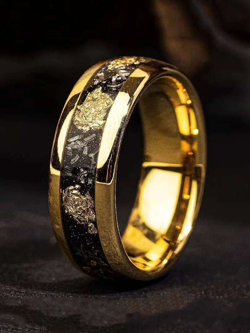 Fashion 8mm Men Stainless Steel Rings Inlay Meteorite Abalone Shell Rings For Men Women Wedding Engagement Band Jewelry Gift