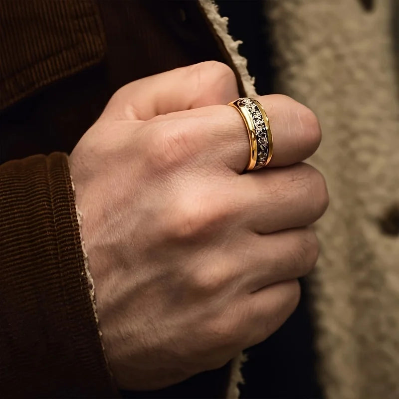 Fashion 8mm Men Stainless Steel Rings Inlay Meteorite Abalone Shell Rings For Men Women Wedding Engagement Band Jewelry Gift