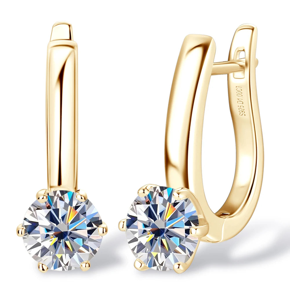 Sweetrain 1CT Moissanite Earrings for Women 925 Sterling Silver Plated 18k Gold Lab Diamond Hoop Earring Sparkling Jewelry Gift