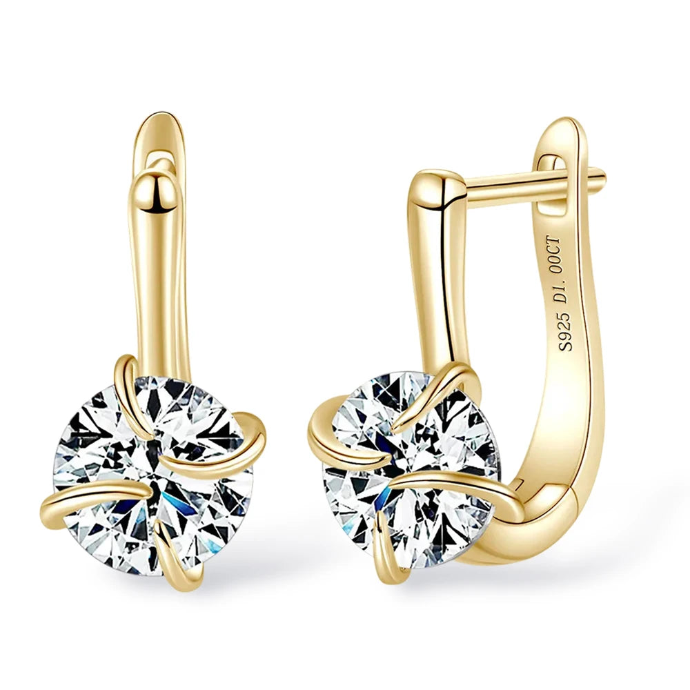 Sweetrain 1CT Moissanite Earrings for Women 925 Sterling Silver Plated 18k Gold Lab Diamond Hoop Earring Sparkling Jewelry Gift