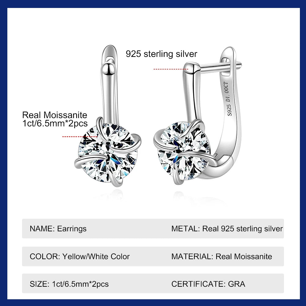 Sweetrain 1CT Moissanite Earrings for Women 925 Sterling Silver Plated 18k Gold Lab Diamond Hoop Earring Sparkling Jewelry Gift