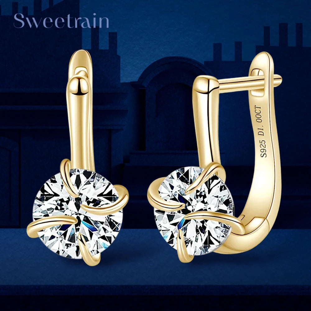 Sweetrain 1CT Moissanite Earrings for Women 925 Sterling Silver Plated 18k Gold Lab Diamond Hoop Earring Sparkling Jewelry Gift
