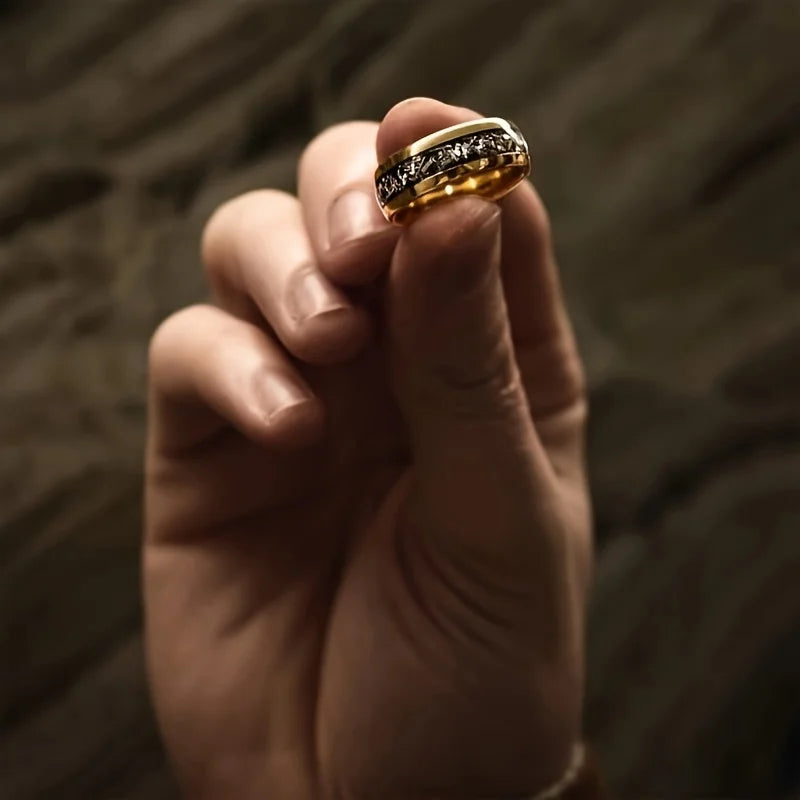 Fashion 8mm Men Stainless Steel Rings Inlay Meteorite Abalone Shell Rings For Men Women Wedding Engagement Band Jewelry Gift