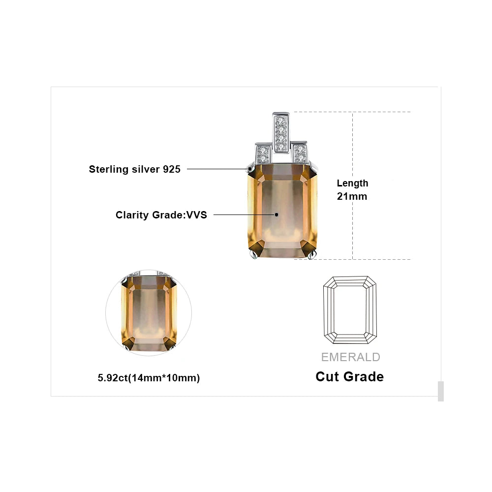 JewelryPalace 6ct Emerald Cut Nano Simulated Zultanite Color Change Diaspore Pendant Necklace 925 Sterling Silver Without Chain