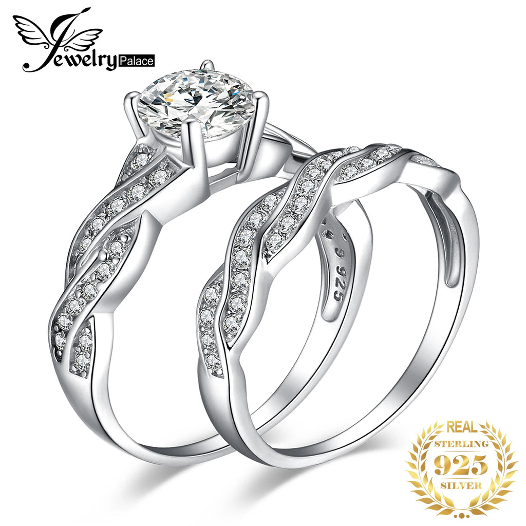 JewelryPalace 2 Pcs Engagement Wedding Ring Sets For Women 925 Sterling Silver 1.5ct AAAAA CZ Simulated Diamond Infinity Ring