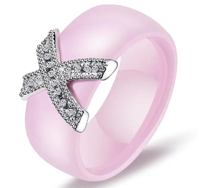 Fashion Jewelry Women Ring With AAA Crystal 8 mm X Cross Ceramic Rings For Women Wedding Party Accessories Gift Design