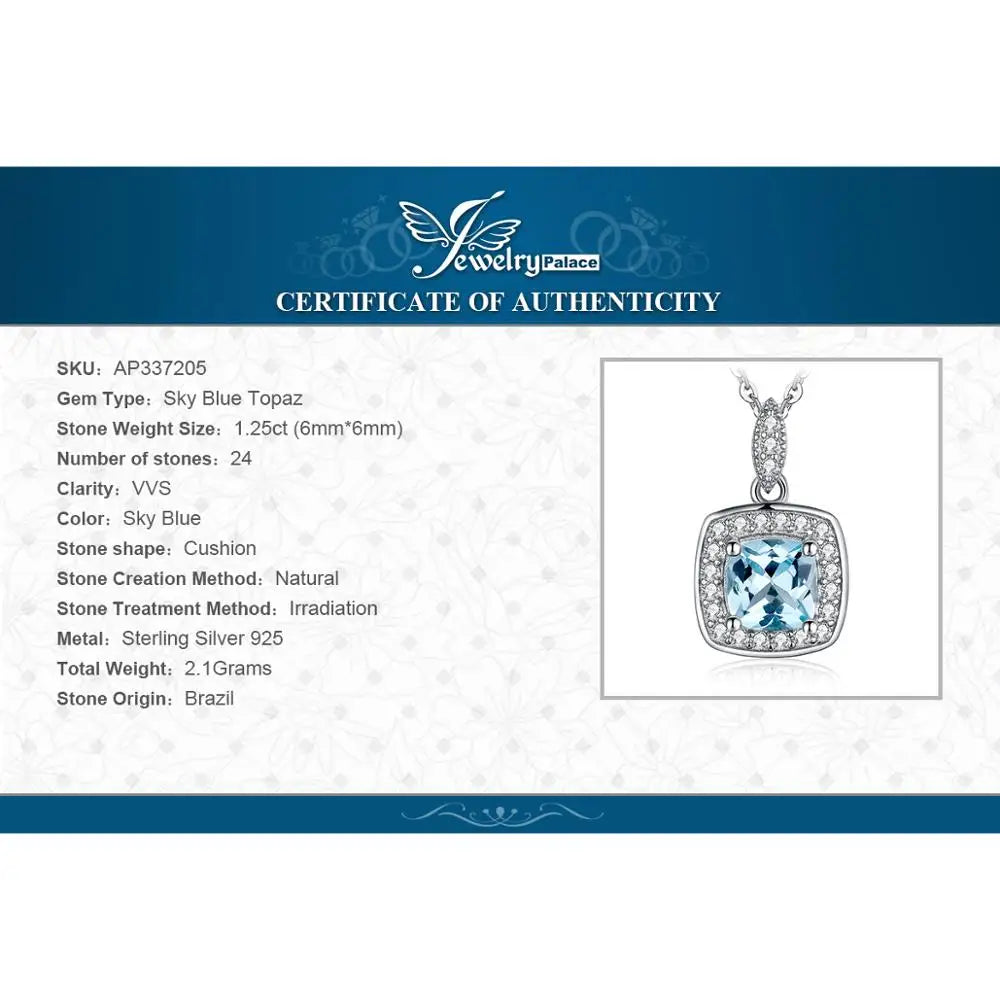 JewelryPalace Natural Sky Blue Topaz 925 Sterling Silver Halo Pendant Necklace for Women No Chain