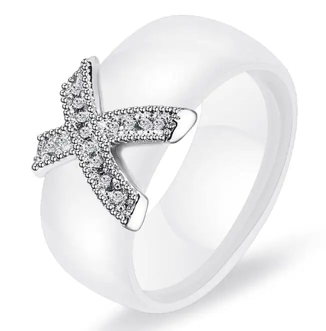 Fashion Jewelry Women Ring With AAA Crystal 8 mm X Cross Ceramic Rings For Women Wedding Party Accessories Gift Design