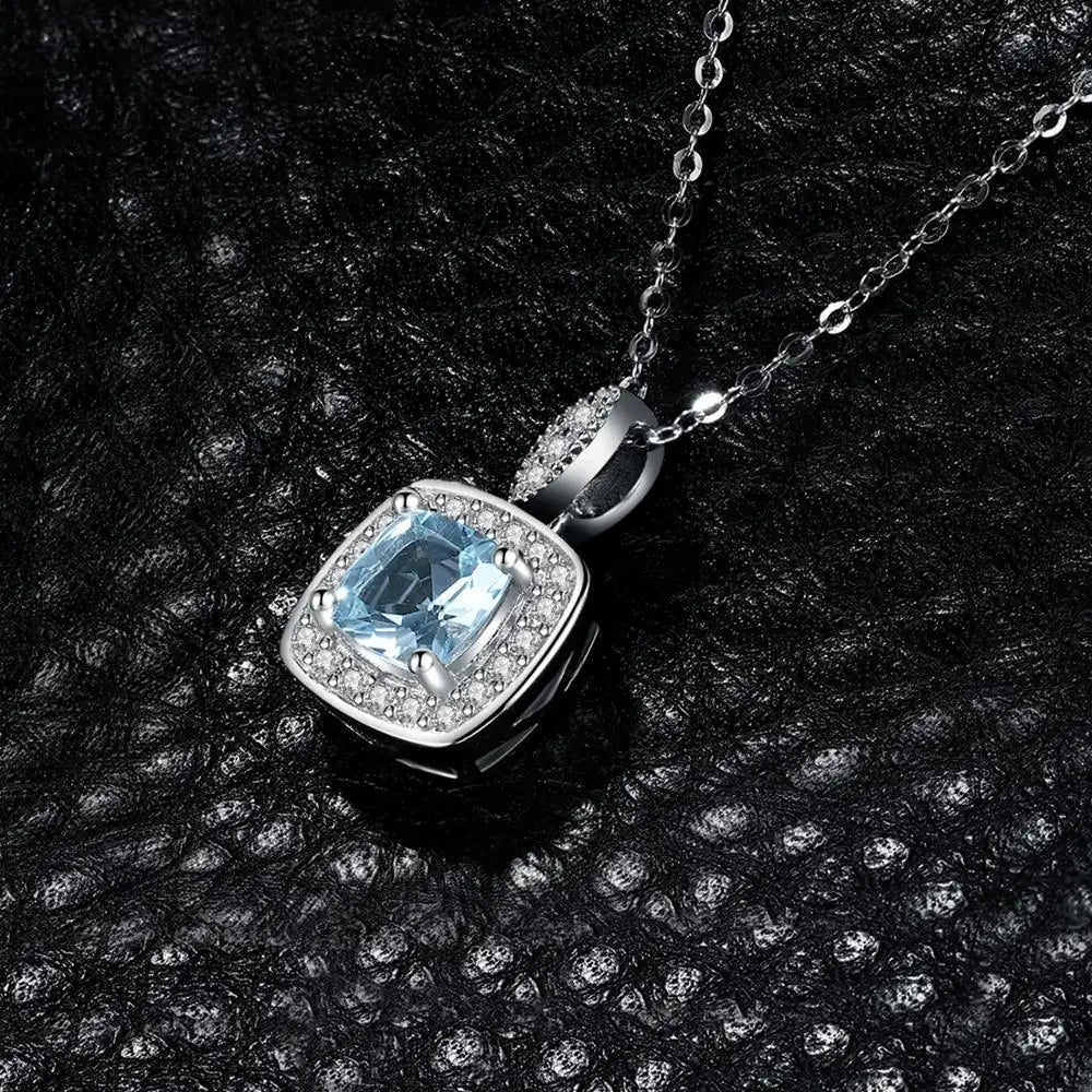 JewelryPalace Natural Sky Blue Topaz 925 Sterling Silver Halo Pendant Necklace for Women No Chain
