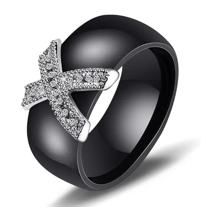 Fashion Jewelry Women Ring With AAA Crystal 8 mm X Cross Ceramic Rings For Women Wedding Party Accessories Gift Design
