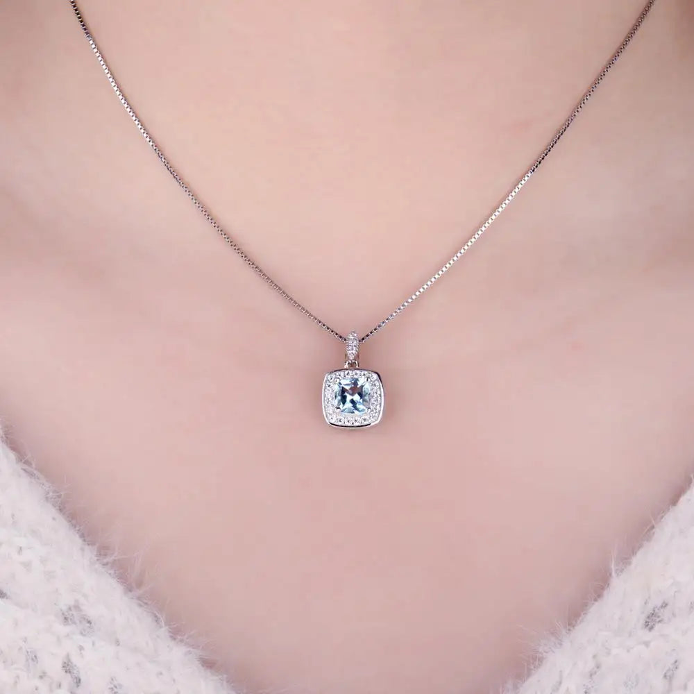 JewelryPalace Natural Sky Blue Topaz 925 Sterling Silver Halo Pendant Necklace for Women No Chain