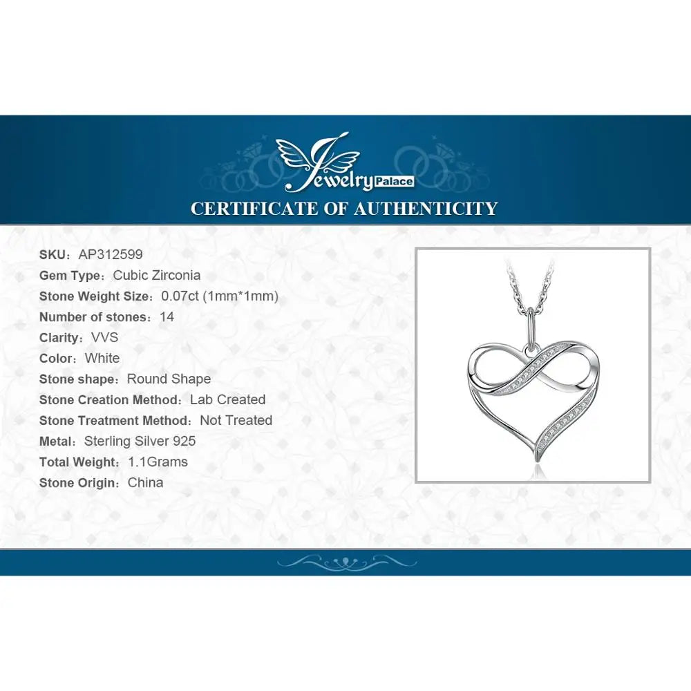 JewelryPalace Infinity Love Knot Heart 925 Sterling Silver Pendant Necklace for Womam Girl Fashion Fine Jewelry Gift No Chain