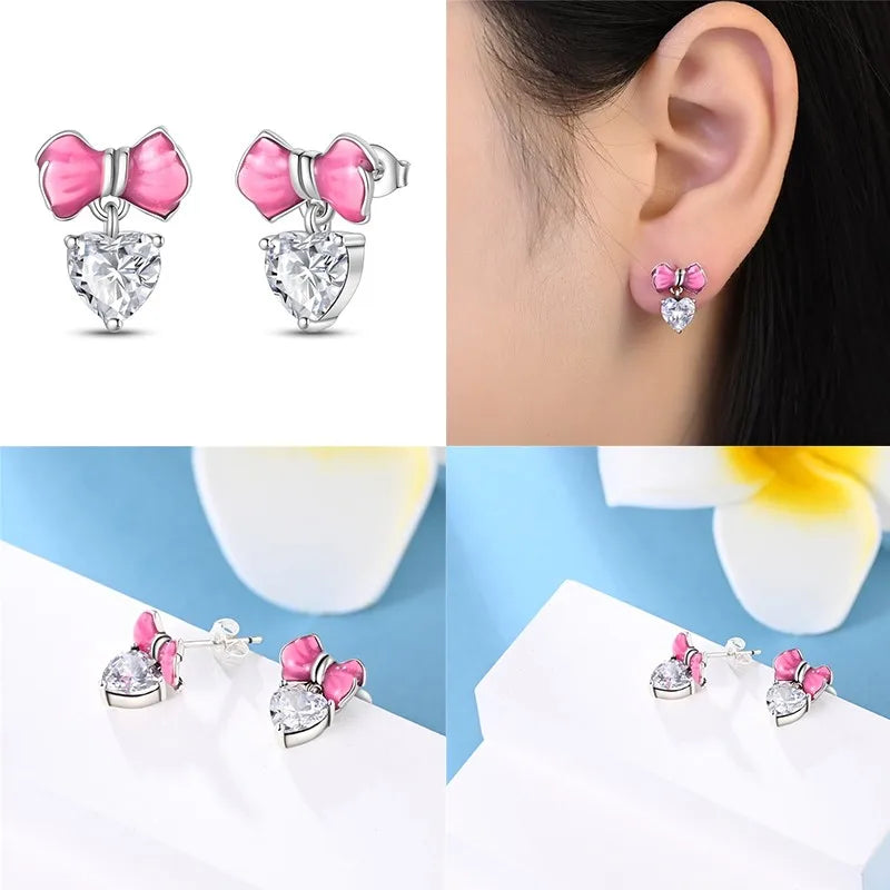 Classic 100% 925 Sterling Silver Wings Heart Inlaid Unicorn Women's Earrings Suitable for Birthday Party Anniversary Gift