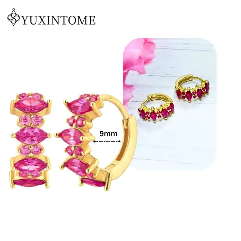 Rose Red Zircon Gold Earrings for women 925 Sterling Silver Ear Needle Geometric Pendant Hoop Earrings Fashion Wedding Jewelry