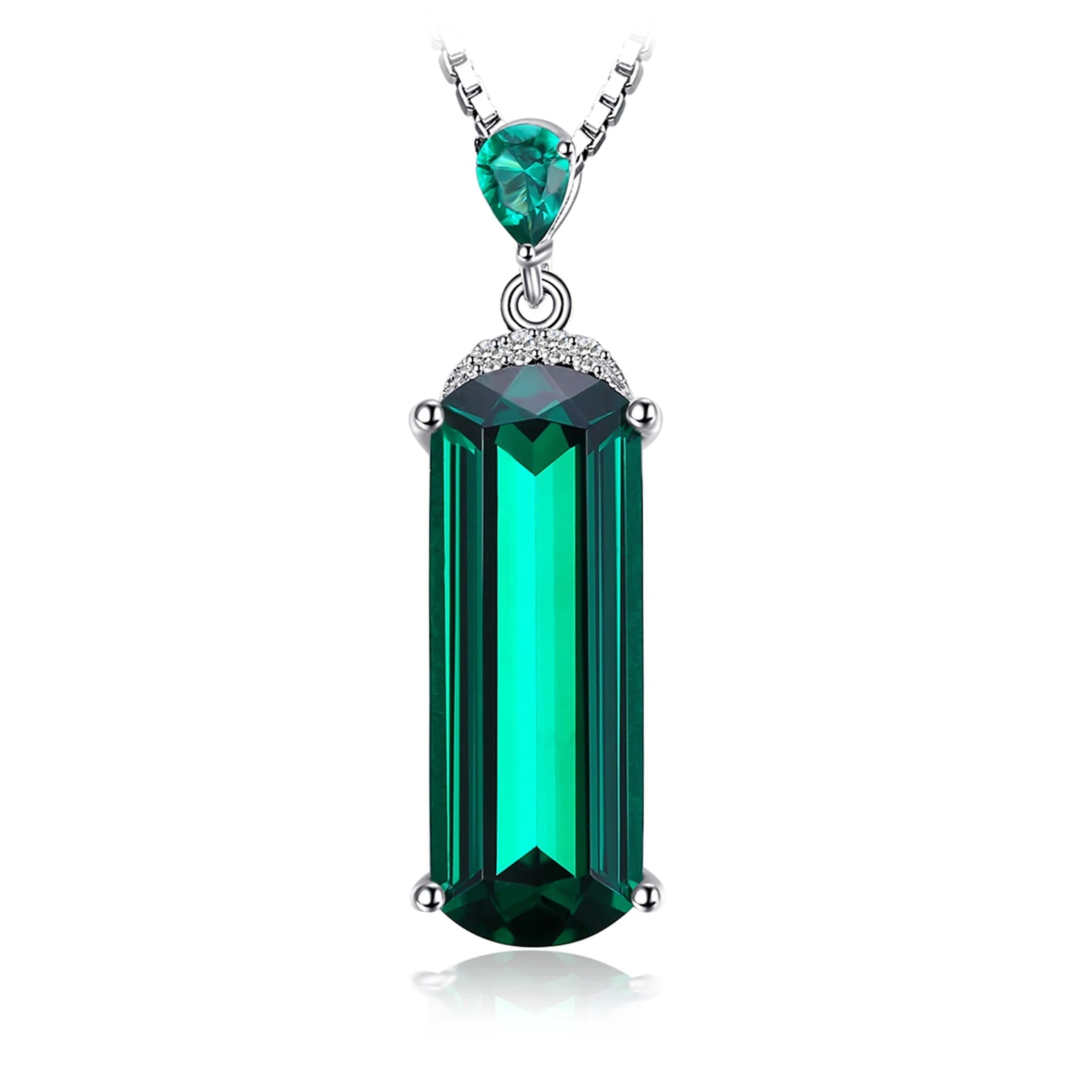 JewelryPalace Simulated Nano Green Emerald 925 Sterling Silver Pendant Necklace for Women No Chain
