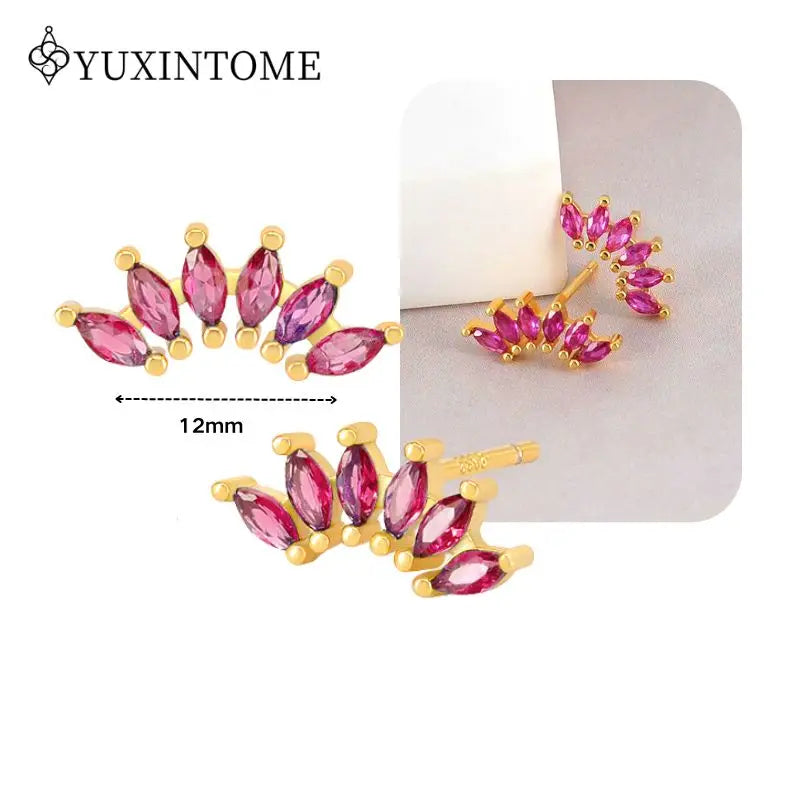 Rose Red Zircon Gold Earrings for women 925 Sterling Silver Ear Needle Geometric Pendant Hoop Earrings Fashion Wedding Jewelry