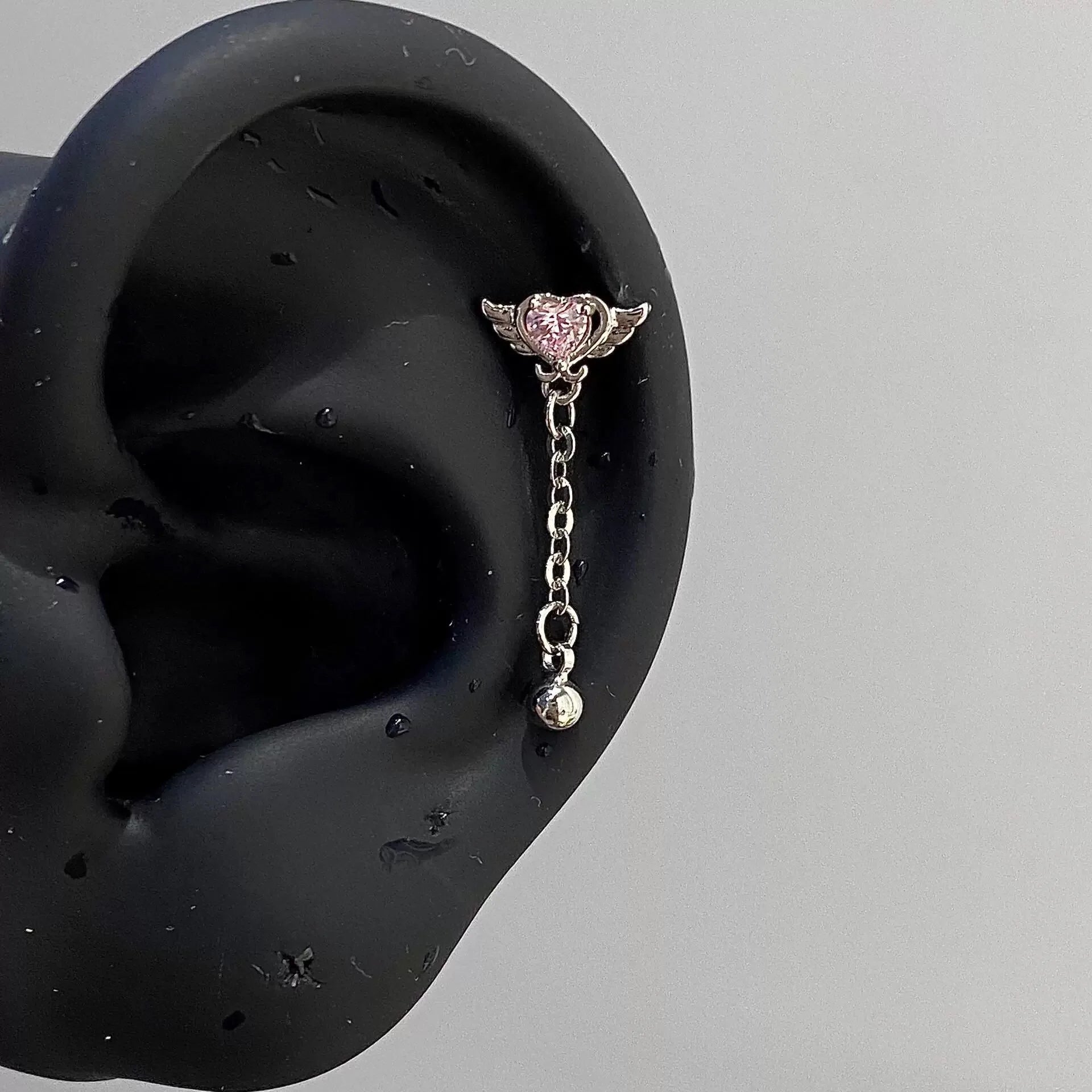 1 Pcs Pink Love Heart Wings Star Pendant Ear Bone Nail 316L Stainless Steel Piercing Earring Y2K Punk Jewelry Women Accessories