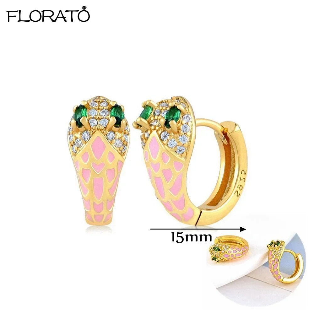 925 Silver Needle Snake Hoop Earrings for Women Trend Gold Earrings Colour Enamels Animals Crystal Pendant Earrings Jewelry Gift