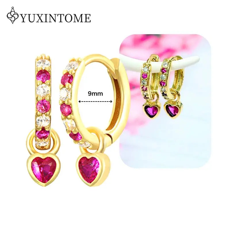 Rose Red Zircon Gold Earrings for women 925 Sterling Silver Ear Needle Geometric Pendant Hoop Earrings Fashion Wedding Jewelry