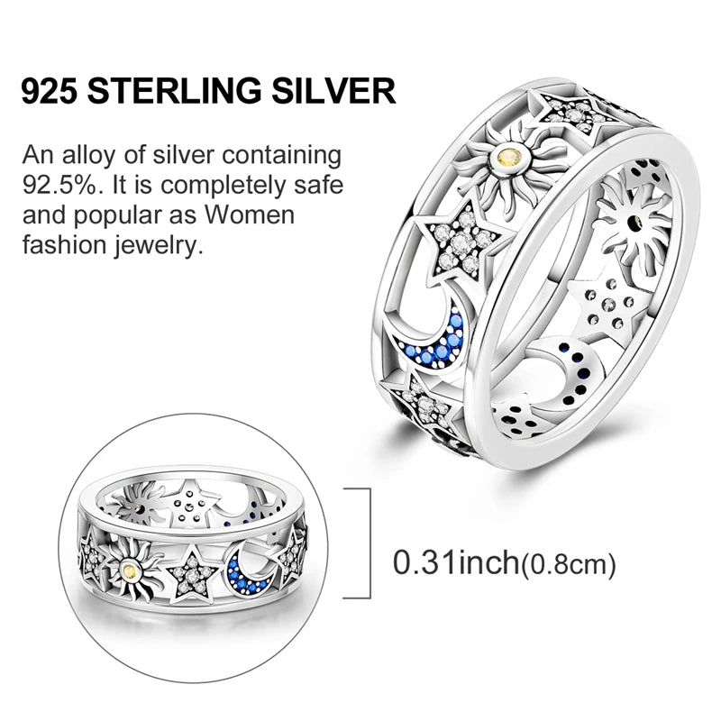 Rings Hot Sales 925 Sterling Silver Love Heart Sun Moon Star Iris Adjustable Rings For Women Wedding Birthday Party Jewelry Gift