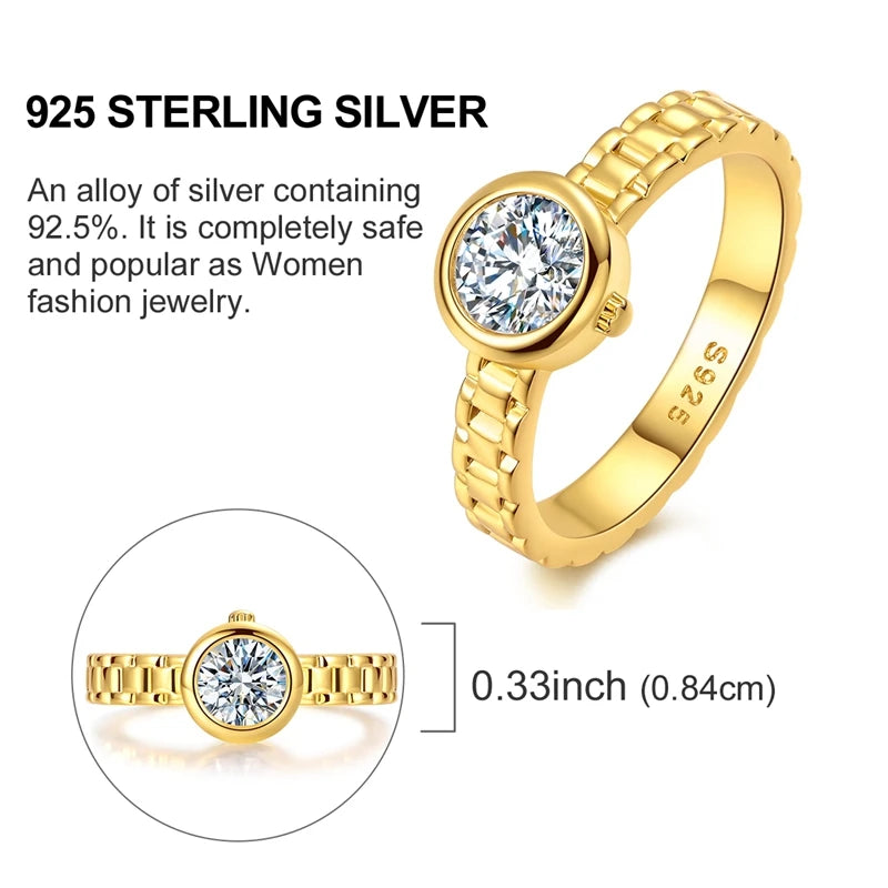 Ring 925 Sterling Silver Sparkling Gold Heart Star Moon Chain Ring For Women Man Girl Wedding Anniversary Part Ring Jewelry Gift
