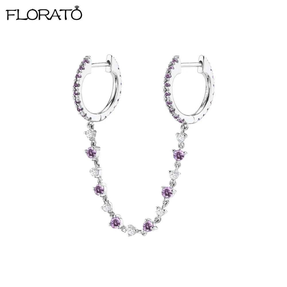 1PC 925 Silver Needle Colorful Crystal Chain Pendant Hoop Earrings For Women Two Hole Enamel Star Earrings Fashion Jewelry Gift