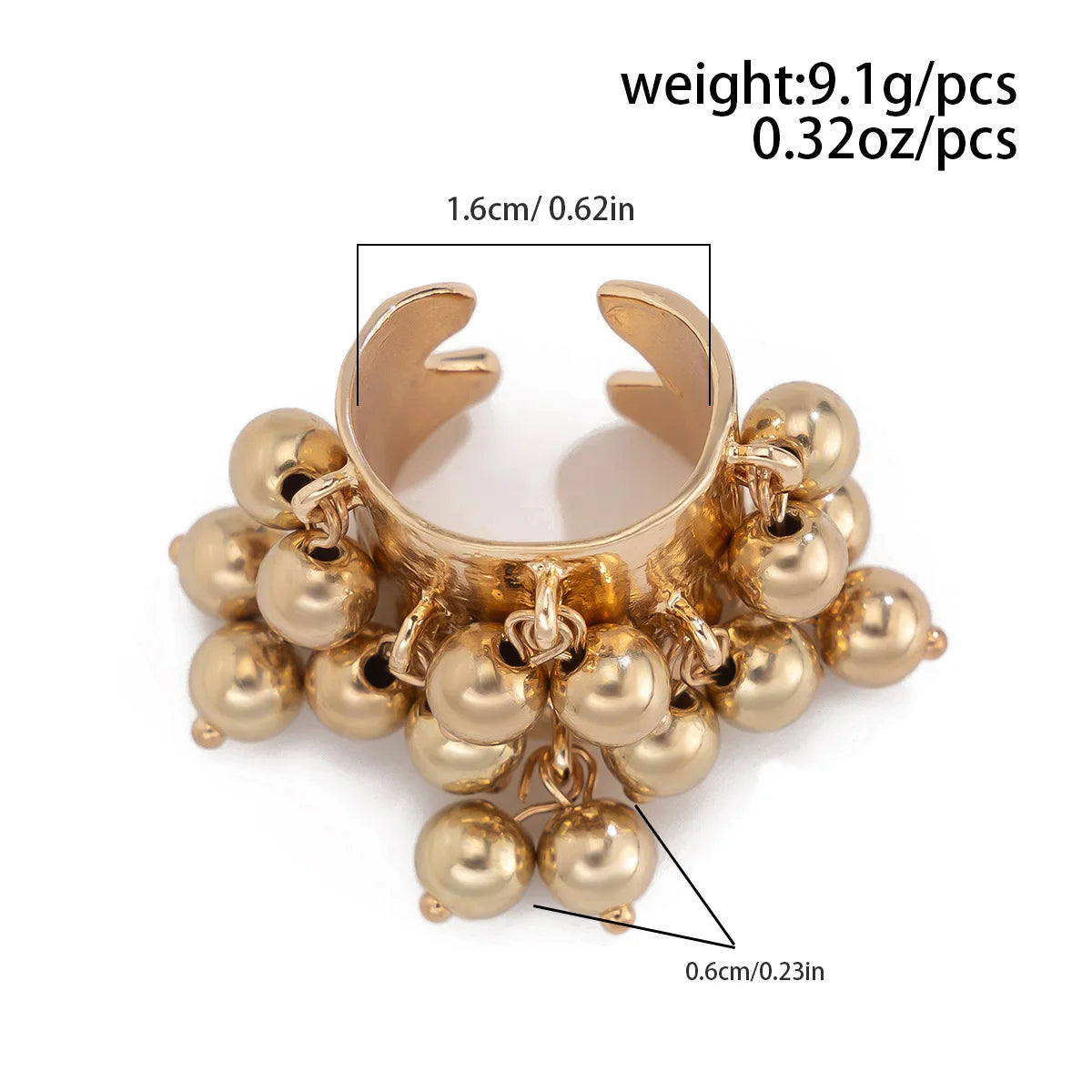 Vintage Colored Gemstones Beads Ball Tassels Wide Ring for Women Personality Exaggerated Metal Open Finger Ring Jewelry Gift