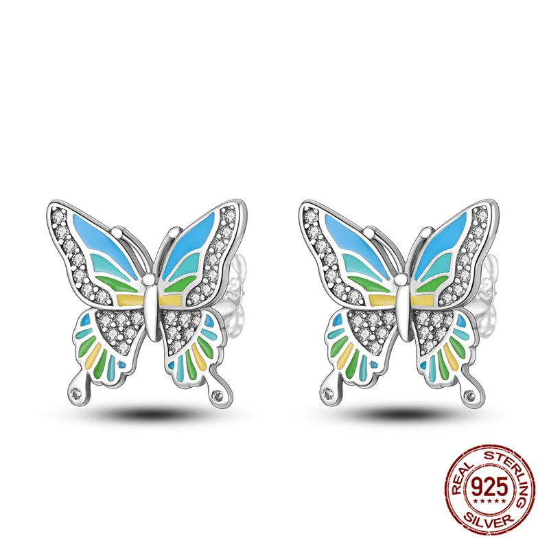 Classic 100% 925 Sterling Silver Wings Heart Inlaid Unicorn Women's Earrings Suitable for Birthday Party Anniversary Gift