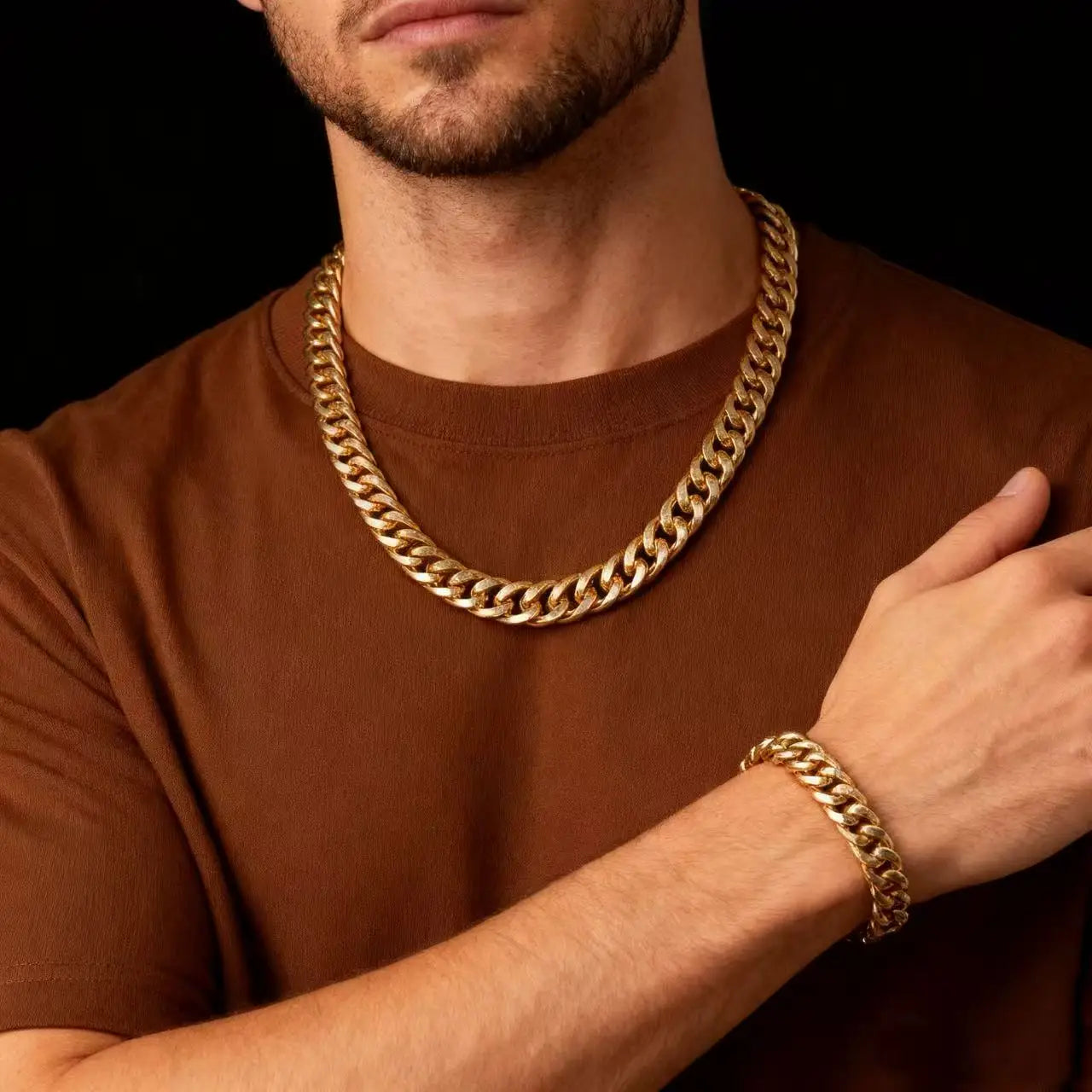 HNSP 10MM Stainless Steel Curb Cuban Link Gold Color Chain Necklace For Men Jewelry Accessories