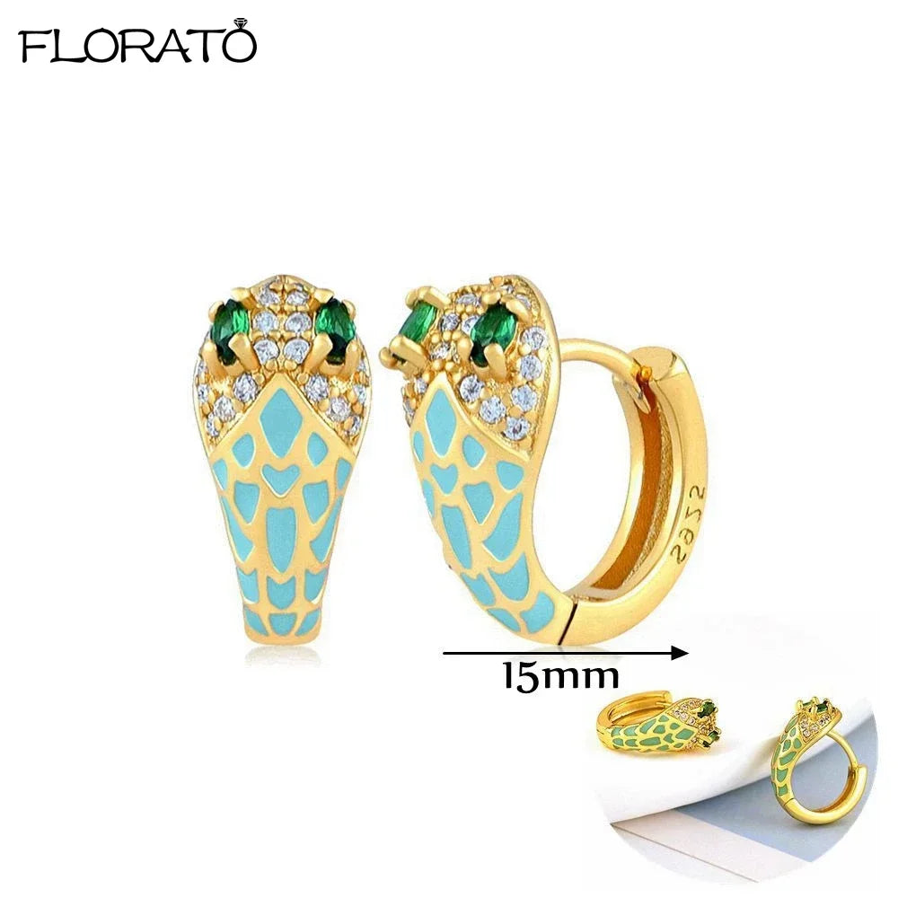 925 Silver Needle Snake Hoop Earrings for Women Trend Gold Earrings Colour Enamels Animals Crystal Pendant Earrings Jewelry Gift