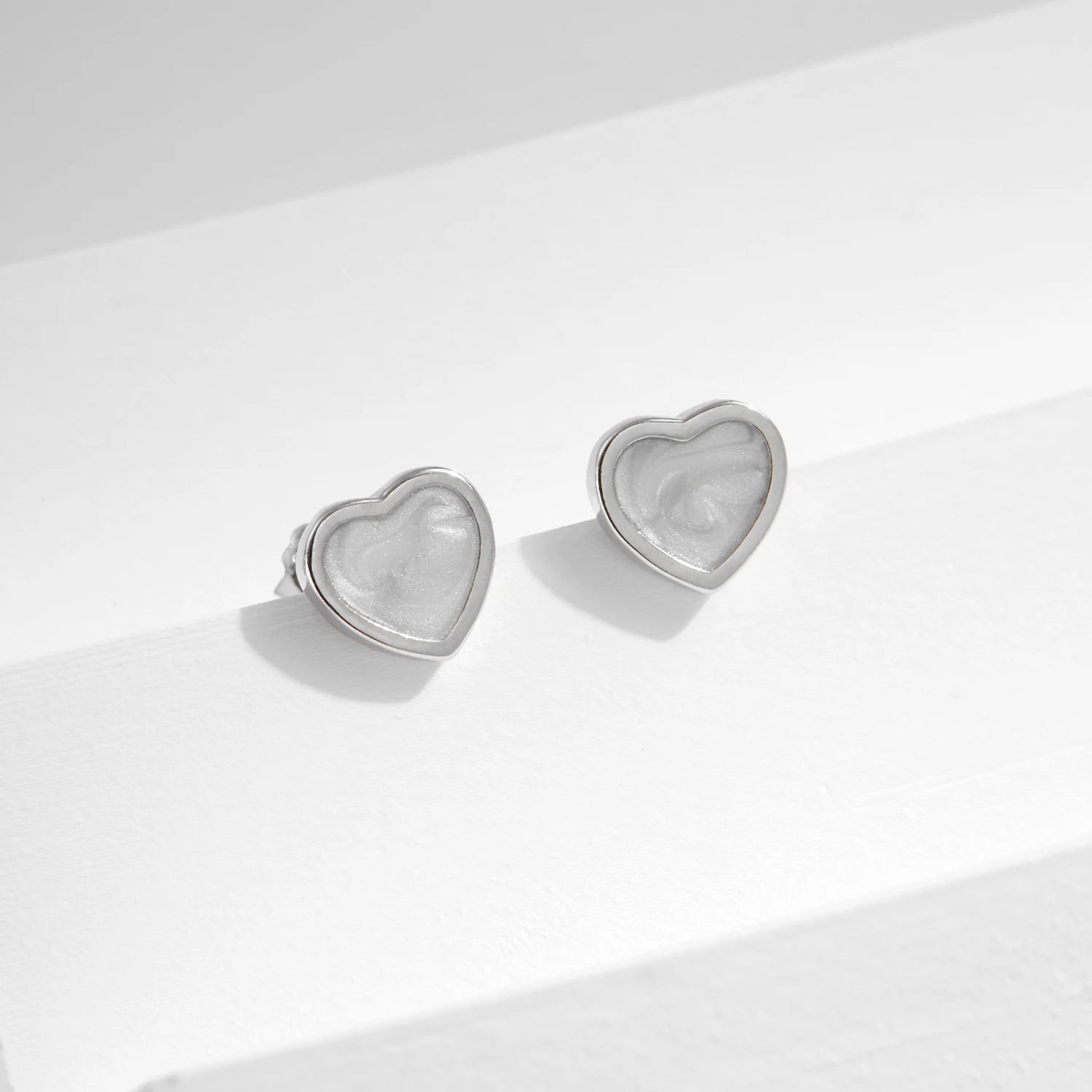 MODIAN 925 Sterling Silver Fashion Romantic White Enamel Hearts Stud Earrings For Women Girls Party Fine Jewelry Accessories