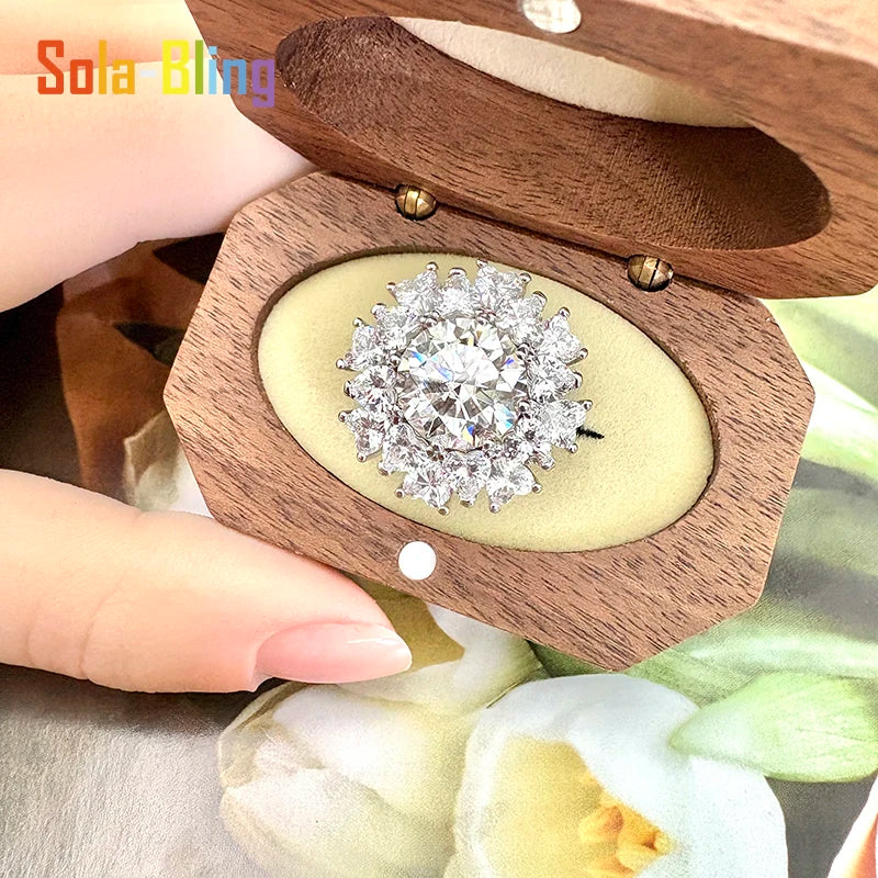 Sola-Bling 100% Pass Diamond Tester 5ct Moissanite Ring 925 Sterling Silver Rings for Women Fashion Elegant Gift Party Jewelry