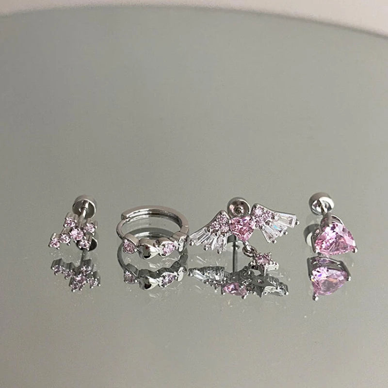1 Pcs Pink Love Heart Wings Star Pendant Ear Bone Nail 316L Stainless Steel Piercing Earring Y2K Punk Jewelry Women Accessories