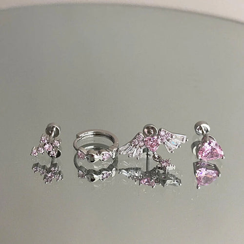 1 Pcs Pink Love Heart Wings Star Pendant Ear Bone Nail 316L Stainless Steel Piercing Earring Y2K Punk Jewelry Women Accessories