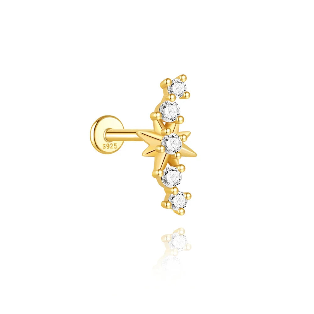 AIDE 925 Sterling Silver Zircon Opal Stud Earrings For Women Men Tiny Ear Bone Studs Nail Cartilage Piercing Earring Jewelry