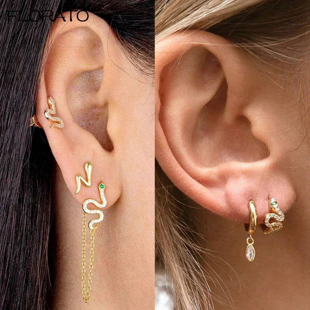 925 Silver Needle Snake Hoop Earrings for Women Trend Gold Earrings Colour Enamels Animals Crystal Pendant Earrings Jewelry Gift