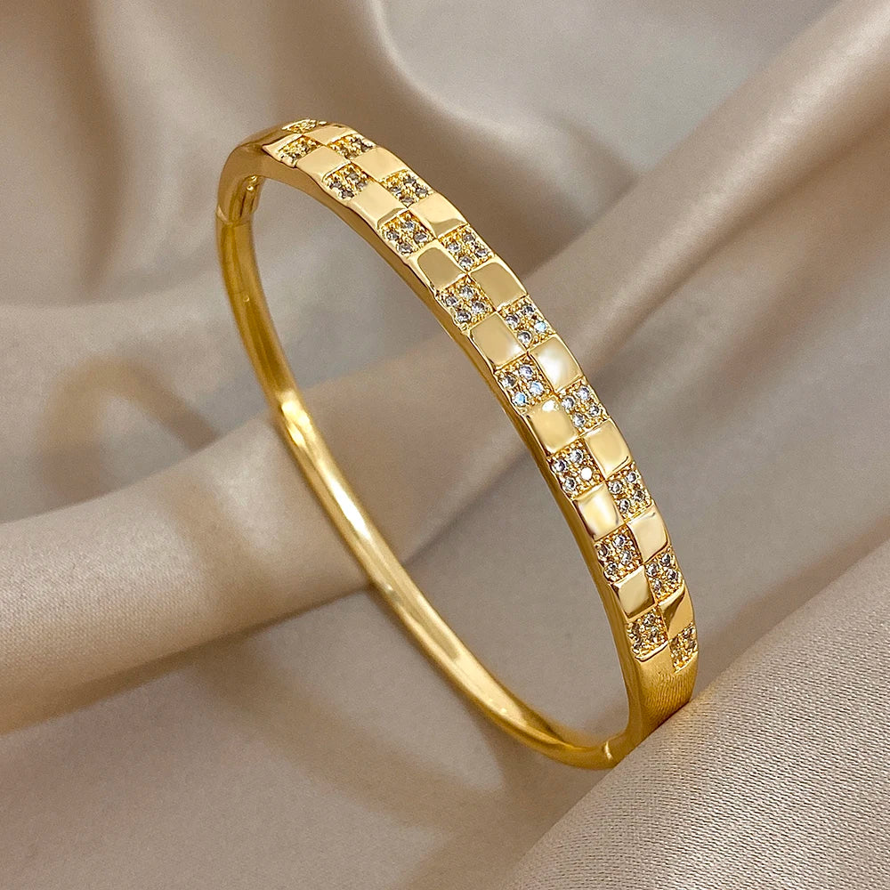 Luxury Multilayer Micro Inlaid Zircon Cuff Bracelet for Women Elegant Gold Plated Copper Stacked Bracelets Fashion Jewelry