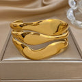Irregular Gold Plated Stainless Steel Wide Bracelet Exaggerated Smooth Multilayer Geometric Cuff Bangles Waterproof Jewelry