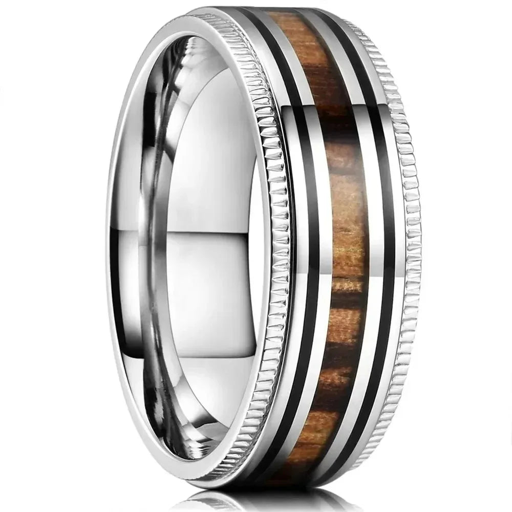 Fashion 8mm Men Stainless Steel Rings Inlay Meteorite Abalone Shell Rings For Men Women Wedding Engagement Band Jewelry Gift