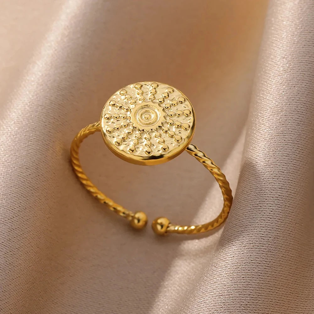 Vintage Ancient Greek Arethusa Goddess Coin Rings For Women Imitation Pearl Zircon Moon Stainless Steel Ring Fashion Jewelry