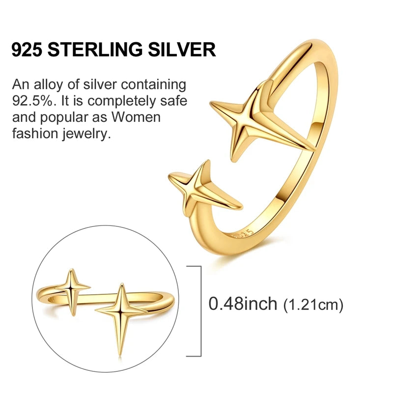 Ring 925 Sterling Silver Sparkling Gold Heart Star Moon Chain Ring For Women Man Girl Wedding Anniversary Part Ring Jewelry Gift