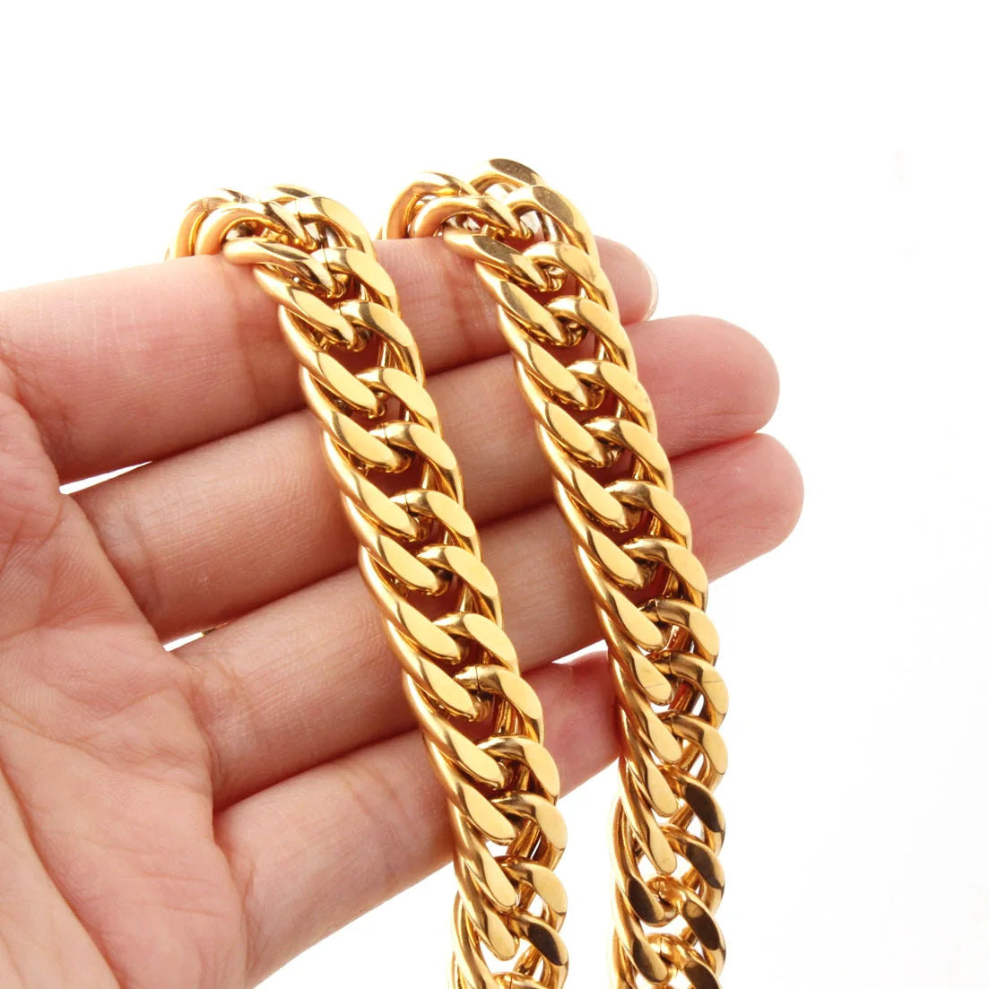 HNSP 10MM Stainless Steel Curb Cuban Link Gold Color Chain Necklace For Men Jewelry Accessories