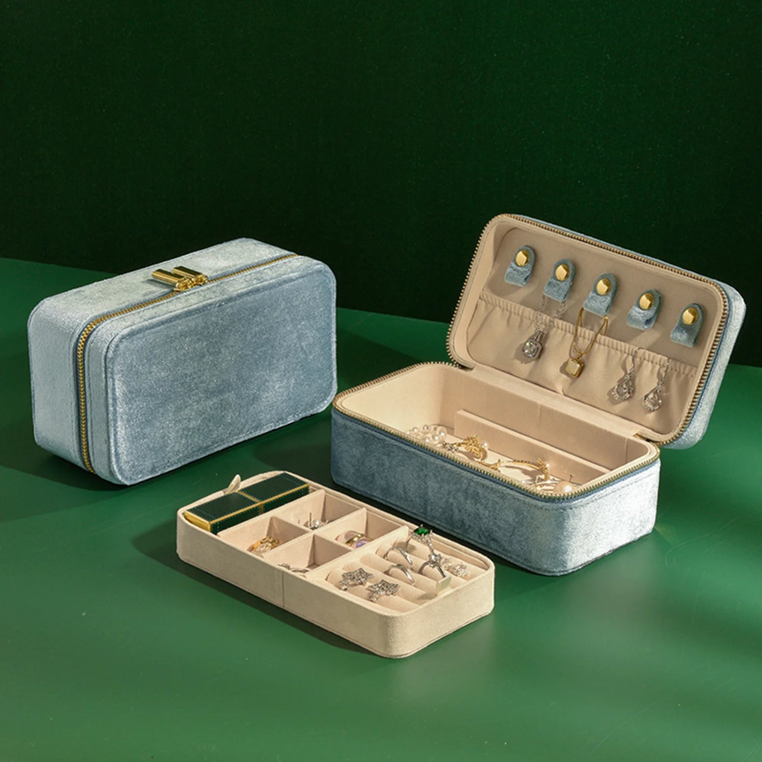 TAIMY Double Layer Design Velvet Jewelry Box Portable Travel Ring Earrings Necklace Boxes Personalized Gift Free Custom Logo