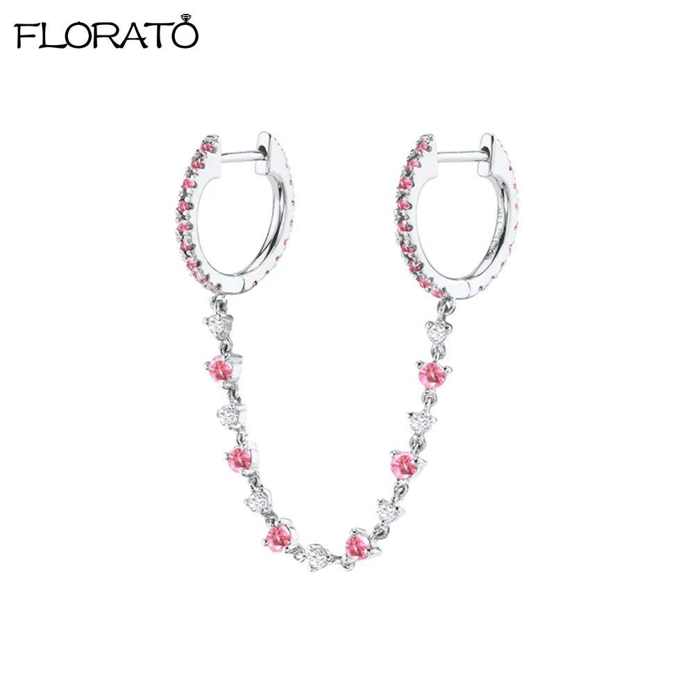 1PC 925 Silver Needle Colorful Crystal Chain Pendant Hoop Earrings For Women Two Hole Enamel Star Earrings Fashion Jewelry Gift