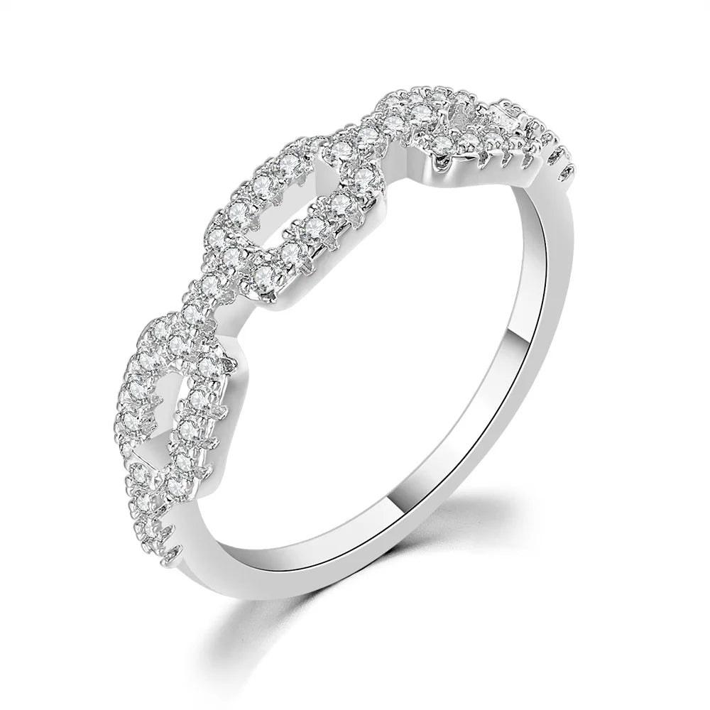 Hip Hop Cuban Link Ring For Women Dainty Gold Color Micro-inlaid Zircon Stacking Matching Ring Jewelry Fashion Accessories R720