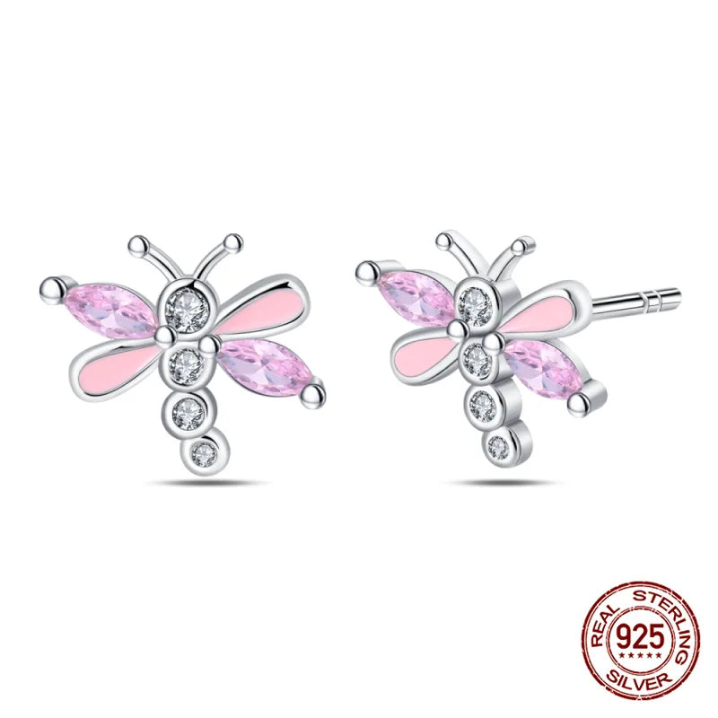 Classic 100% 925 Sterling Silver Wings Heart Inlaid Unicorn Women's Earrings Suitable for Birthday Party Anniversary Gift