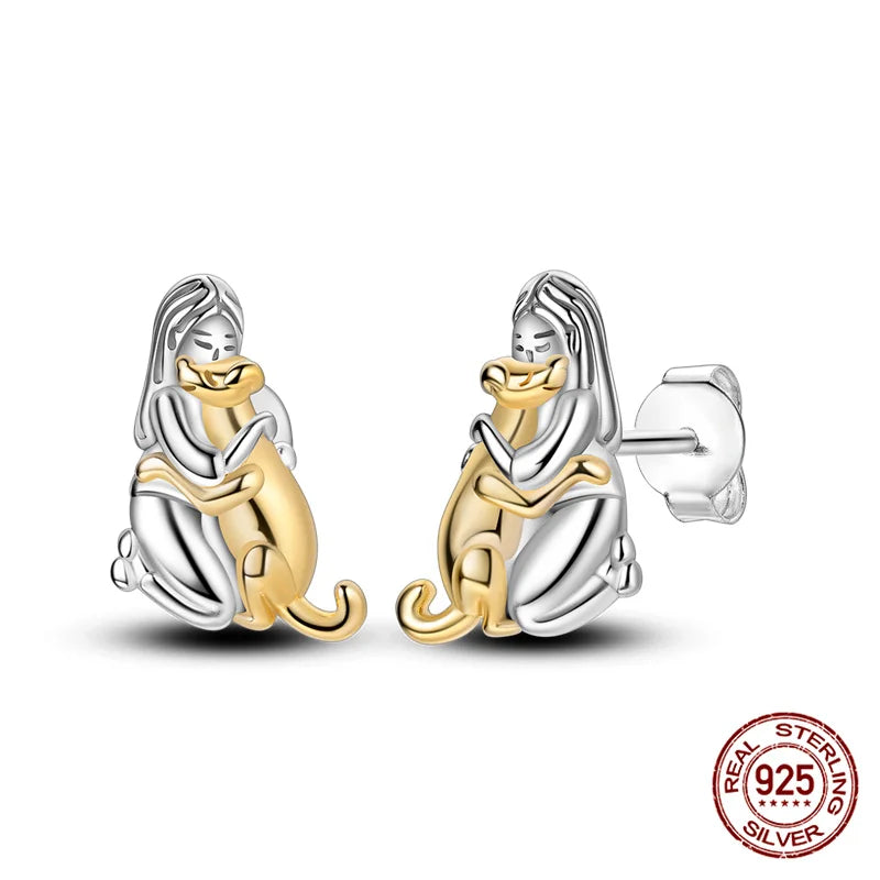 Classic 100% 925 Sterling Silver Wings Heart Inlaid Unicorn Women's Earrings Suitable for Birthday Party Anniversary Gift