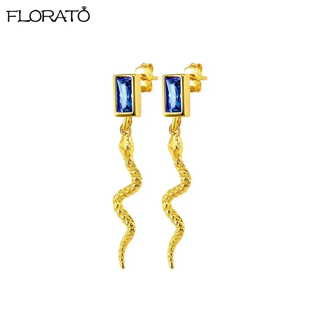 925 Silver Needle Snake Hoop Earrings for Women Trend Gold Earrings Colour Enamels Animals Crystal Pendant Earrings Jewelry Gift