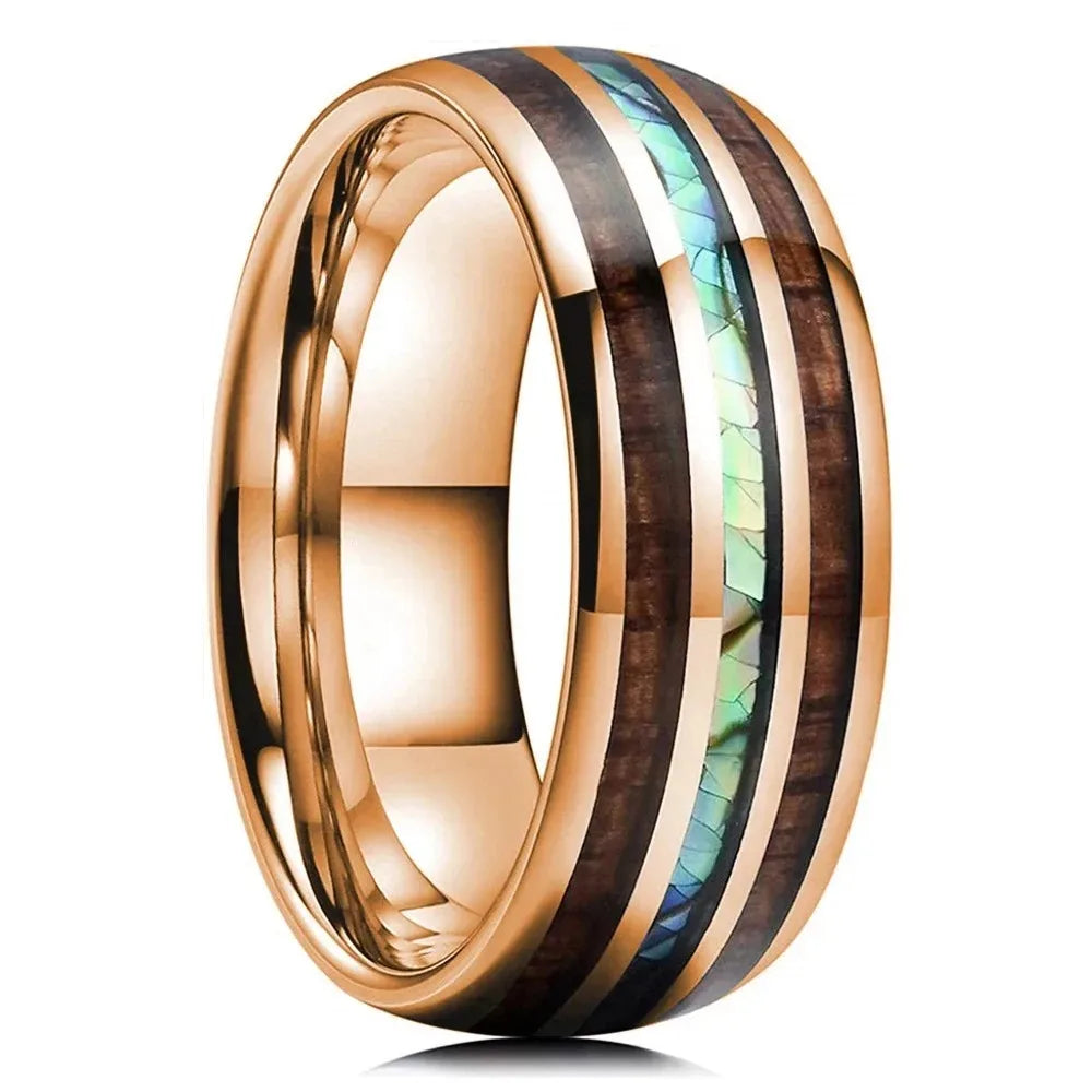 Fashion 8mm Men Stainless Steel Rings Inlay Meteorite Abalone Shell Rings For Men Women Wedding Engagement Band Jewelry Gift