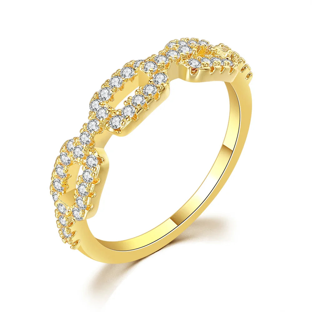 Hip Hop Cuban Link Ring For Women Dainty Gold Color Micro-inlaid Zircon Stacking Matching Ring Jewelry Fashion Accessories R720